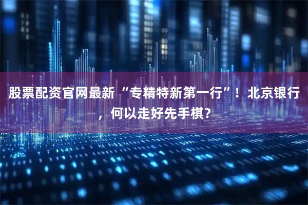 股票配资官网最新 “专精特新第一行”！北京银行，何以走好先手棋？